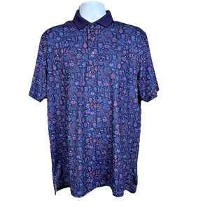 NWT Greyson Flora And Fauna Mens Golf Polo Shirt Sz L Short Sleeves Blue Purple